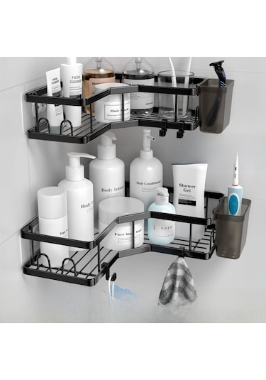 Geeroyoo Banyo Duvar Üstü Üçgen Dolap Seti: Paslanmaz Çelik, Delme Yok Kurulum, Fırça Kutusuna Ve Kanca İlişkili, Evde Kullanıma Uygun Diğer