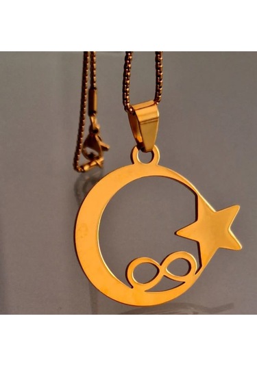 Paslanmaz Çelik Altın Renk Sonsuzluk Tema Ayyıldız Kolye Altın