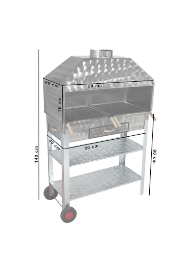 Metehan MTH-210 Geniş Aile Boy - Davlumbazlı - Maltız Izgaralı - 2 Tekerlekli Mangal