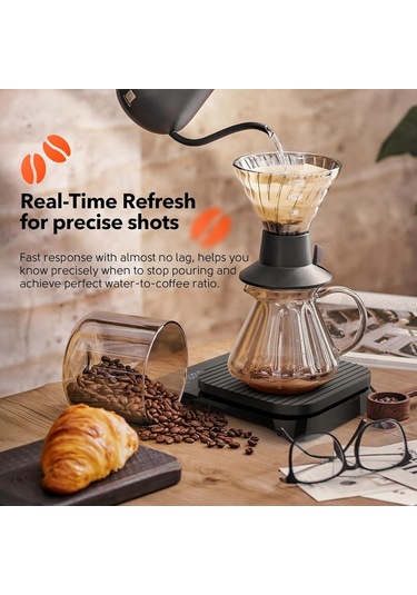 Zamanlayıcılı Dijital Kahve Terazisi - Silikon Pedli Espresso Terazisi Siyah