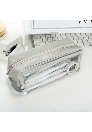 Ortaokul Ve Lise Öğrencileri Için Şeffaf Büyük Kapasiteli Kalem Kutusu W77d5ı Gri