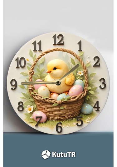 Sevimli Civcivli Sepet Tasarımlı Mdf Duvar Saati 33 Cm Sdw328 Renkli