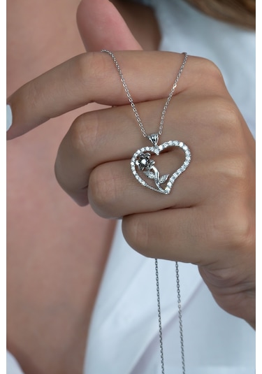 Kalbimin Gülü Kalpli Gümüş Kolye Wsn07