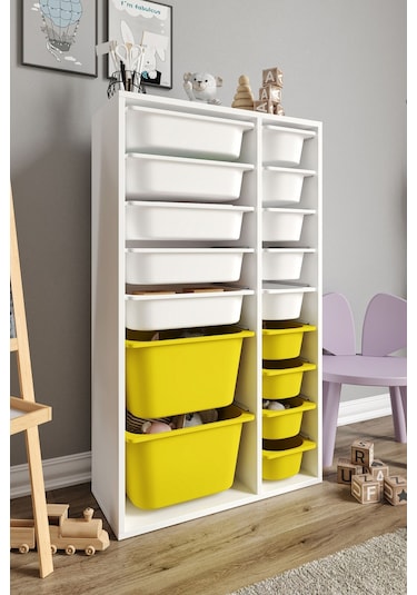 %100 Mdf - Xl Duo 16 Sepetli Oyuncak Dolabı Sarı
