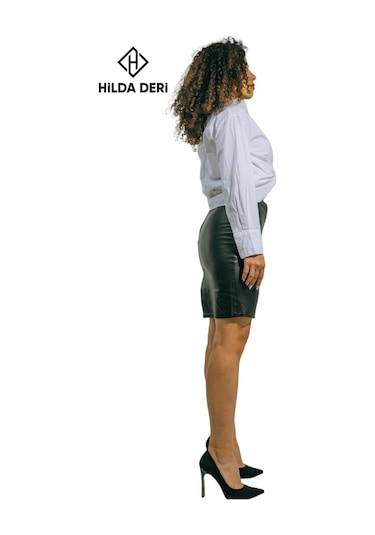 Hilda Deri Diz Üstü Midi Boy Hakiki Deri Etek Ann 001