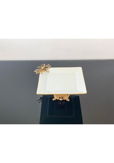 Atabey Home Porselen Döküm Ayaklı Kare Sunumluk 25 Cm Papatya Siyah