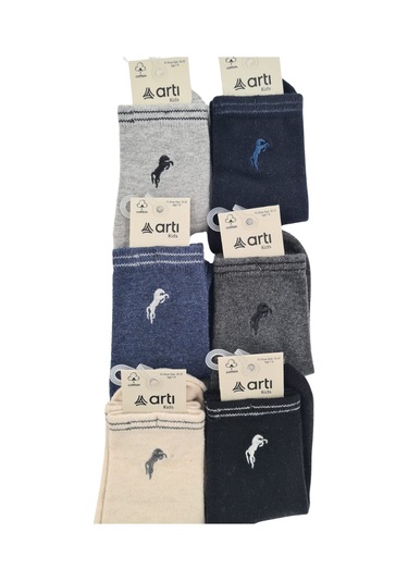 Erkek Çocuk Çorap Soket 6 Çift Siyah-lacivert-gri-antrasit-krem-mavi-1886 ÇoK Renkli