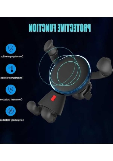 Besthome1 10w Kablosuz Şarj Araba Navigasyon Braketi, Hızlı Şarj, Yerçekimi Sensörü, Karikatür Araba Siyah