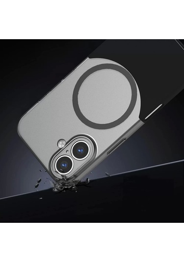 İphone Uyumlu 16 Kılıf Magsafe Şarj Kartlıklı Mıknatıslı Duble 1.7mm Kapak Kart Bölmeli Lacivert Siya