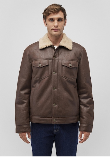 Mavi - Suni Kürk Detaylı Kahverengi Suni Deri Ceket 0110460-71603 Kahverengi