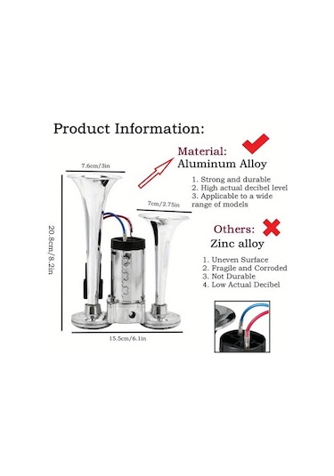 Motion003 Aazrzrz 2024 Yükseltilmiş Çift Tonlu Tren Kornası Gümüş Renkli 1 Nesil Düdük