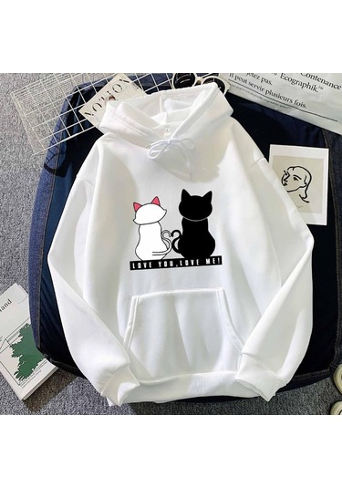 Beyaz 2024 Erkek Ve Kadın Sonbahar Ve Kış Çiftler Modası Artı Kadife Kapşonlu Bol Üst Beyaz