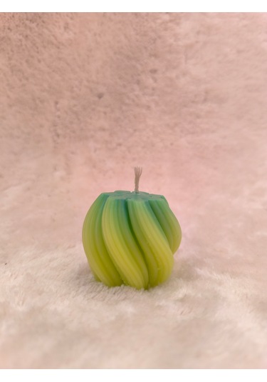 Dalga Desenli Dekoratif Mum, Tek Renk Yeşil