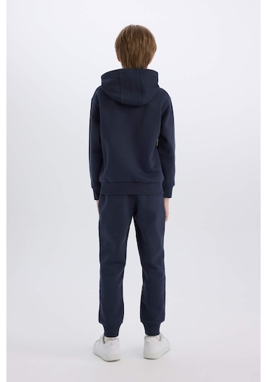 DeFacto Erkek Çocuk 2'li Takım Kapüşonlu Baskılı Sweatshirt Beli Paçası Lastikli Eşofman Altı B0410A824CWAR225