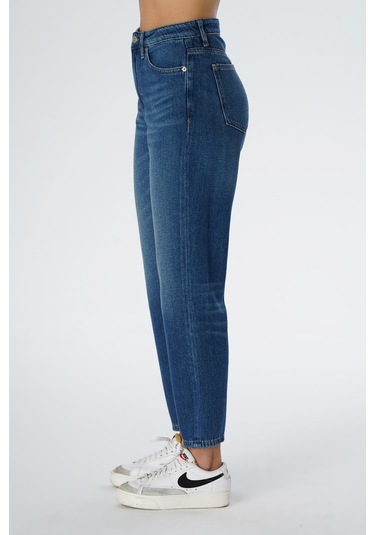 Elıza Cropped Orta Mavi Straight Fit Fermuarlı Jean Pantolon C 4518-078 Mavi