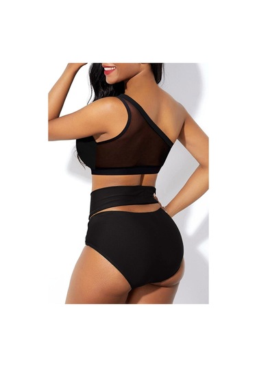 Kadın Siyah Yüksel Bel Tül Detaylı Sütyen Külot Takımı Siyah