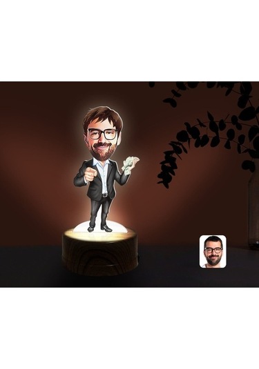Kişiye Özel Erkek Milyoner Karikatürlü Dekoratif 3D Biblo Led Işı