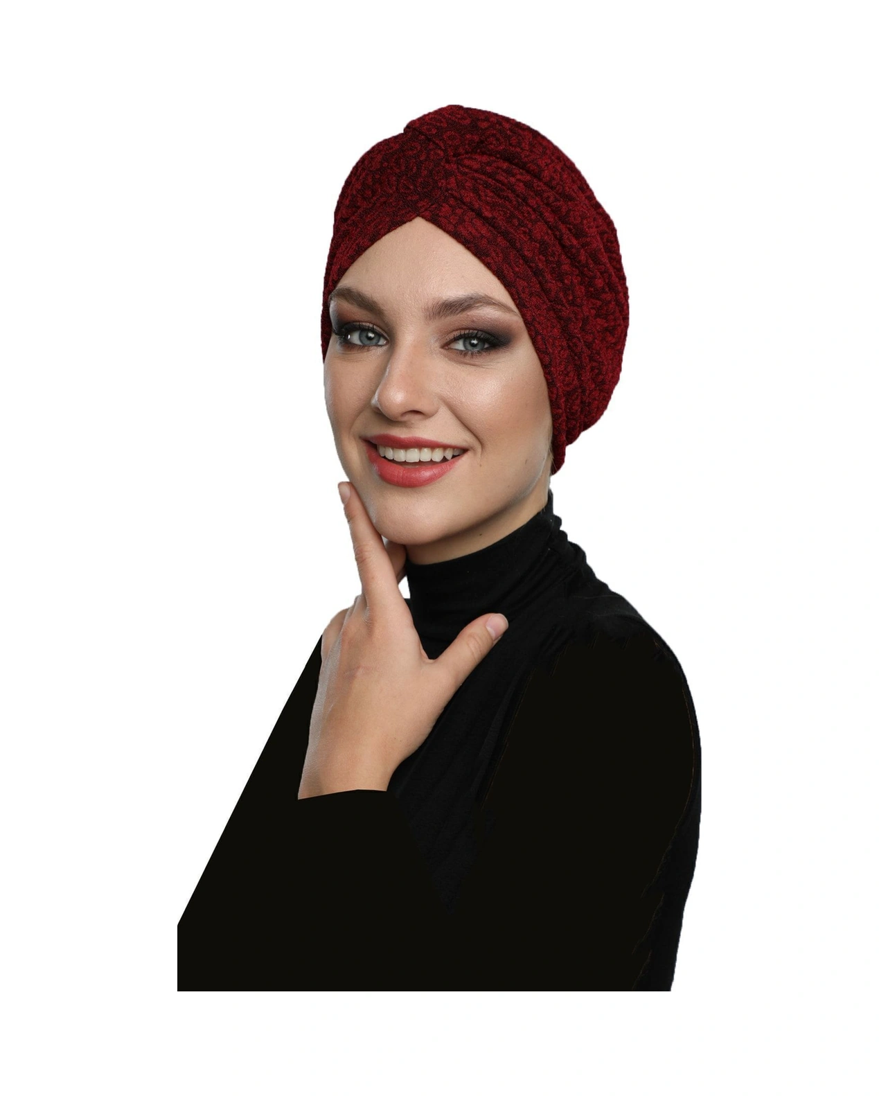 Brokar Bantlı Bordo Astarlı Hazır Türban Tesettür Bone Bordo