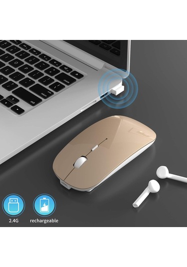 Kablosuz İnce Taşınabilir 2.4g Sessiz Fare Usb Nano Alıcılı Şarj Edilebilir Altın Diğer