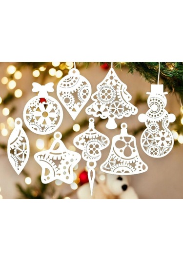 12 Parça Ahşap Yılbaşı Ağacı Süs Seti Ortalama 6-8 Cm Noel Ağacı Süsü