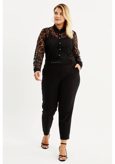 Cep Detaylı Kemerli Klasik Pantolon-1606 Siyah