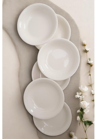 Digithome Mercan 6 Lı Porselen Çukur Yemek Tabağı 16 Cm Küçük Boy Beyaz C1-1-421