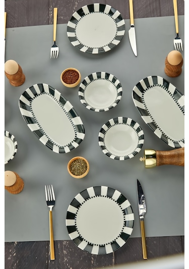 Cooker 14 Parça Pure Porselen Kahvaltı Seti Siyah-beyaz Ckr4201 Siyah - Beyaz