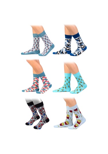 6'Lı Organik Pamuklu Dikişsiz Erkek Çok Renkli Desenli Çorap (448387774) Lacivert