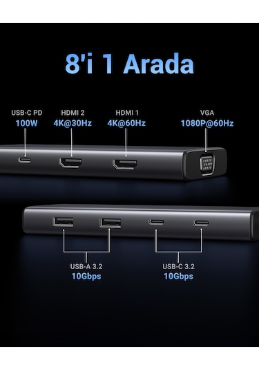 Ugreen 35588 8'i 1 Arada Usb 3.0 100w Pd Port Çoklayıcı Hub, 35588