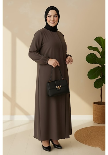 Medine İpeği Mevlana Kesim Cepli Kuşaklı Bol Büyük Beden Ferace Vizon