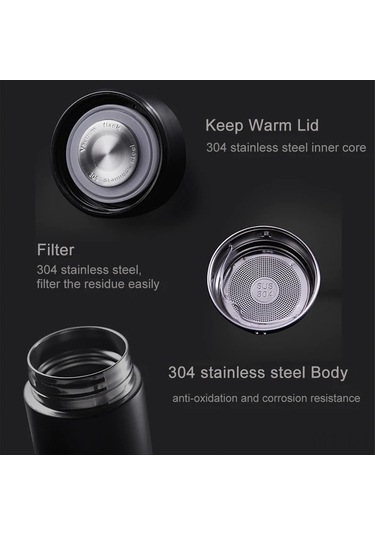 Leezsing 500ml Isı Yalıtımlı Matara - 24 Saat Sıcak/soğuk Tutar, 304 Paslanmaz Çelik İç, Ergonomik Siyah