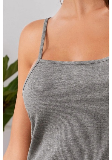 Kadın Gri Ip Askılı Penye Gecelik Gri