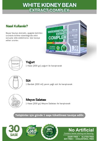 White Kidney Bean Beyaz Fasülye içeren Gıda Takviyesi 30 Şase