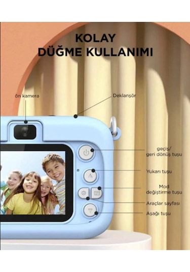 Mini 1080p Hd Çocuk Kamera Dijital Fotoğraf Makinesi 2.0 Inç Ekran 5 Adet Oyun Pembe