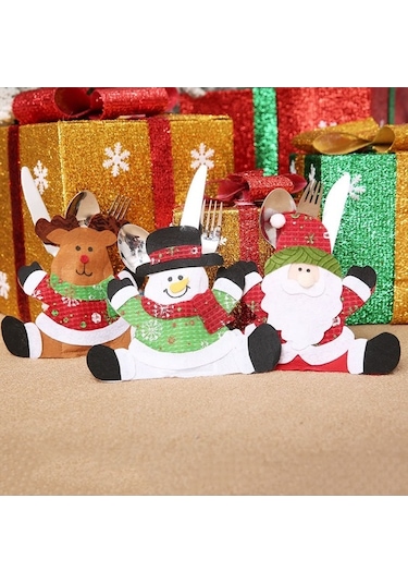 Pazly Noel Çatal Bıçak Tutucu, Santa Desenli Kılıf, Ev Ve Restoran Dekorasyonu Diğer