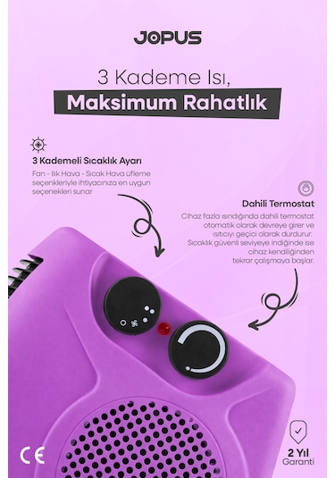 Jopus JO-FI001 2000 W Fanlı Isıtıcı Lila