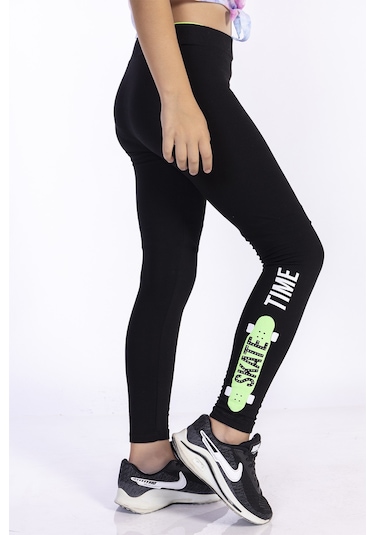 Toontoy Kız Çocuk Baskılı Tayt Siyah