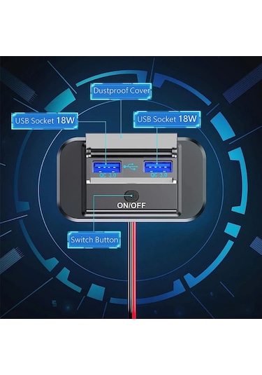 Honeybeeshop 1 Bilgisayar 12v Rv Anahtarlı Hızlı Şarj Qc3.0 Usb Portlu Duvar Montaj Panosu Araba Karavan Deniz Teknesi Otobüs Motosiklet Kamyon Golf Arabası Şarj Adaptörü