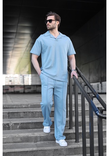 Madmext Mavi Polo Yaka Erkek Alt Üst Takım E7356 Mavi