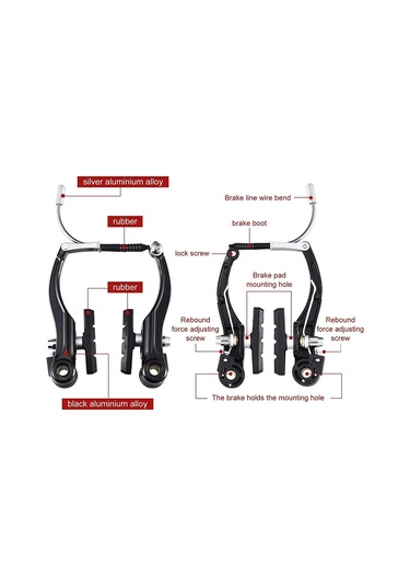 Yifomall Bisiklet V-fren Seti: Tam Alüminyum Siyah Fren Kolu + V-fren + Fren Kablosu - Yol Bisikleti İçin Tam Set