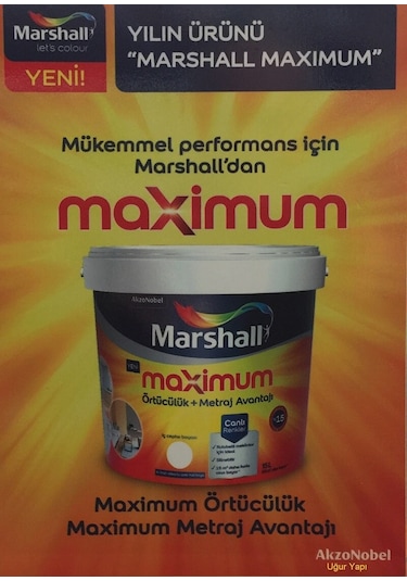 Marshall Maximum Su Bazlı Silinebilir Ipeksi Mat 15 Lt / 20 Kg