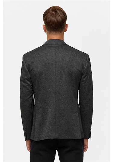 Süvari Siyah Slim Desenli Mono Yaka 6 Drop Ceket Siyah