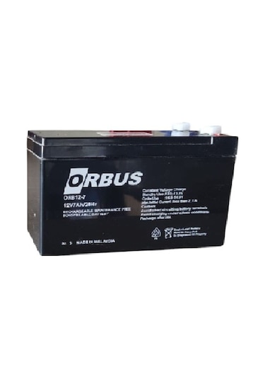 Orbus 12v 7ah Amper Agm Jel Orbus Akü Ebatlar: 150x65x90mm
