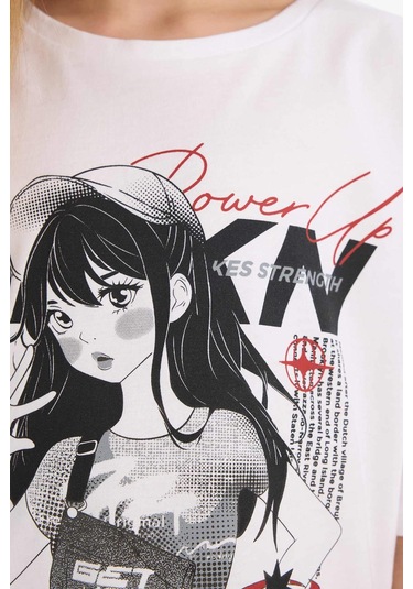 DeFacto Kız Çocuk 2'li Takım Baskılı Kısa Kollu Tişört Biker Tayt E5694A825HSAR58 Antrasit