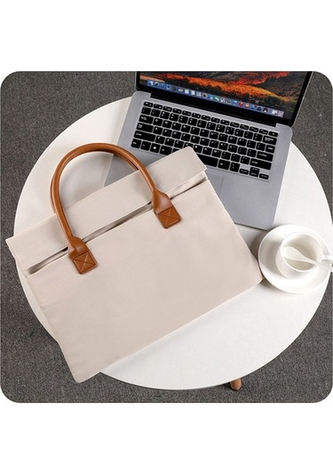 Novahub Taşınabilir Su Geçirmez Oxford Kumaş Laptop Çantası - 34x24x3cm Bej Bej Bej