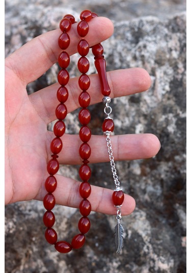 Hareli Koyu Kahverengi Arpa Kesim Kehribar Tesbih 8x11 Mm 201024774