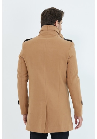 Erkek Vizyon Dar Kesim Dik Yaka Uzun Kaşe Kaban-Vizon