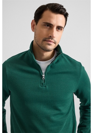Süvari Koyu Yeşil Regular Düz Yarım Balıkçı Yaka Sweatshirt Ssw2013700001-y05 Koyu Yeşil