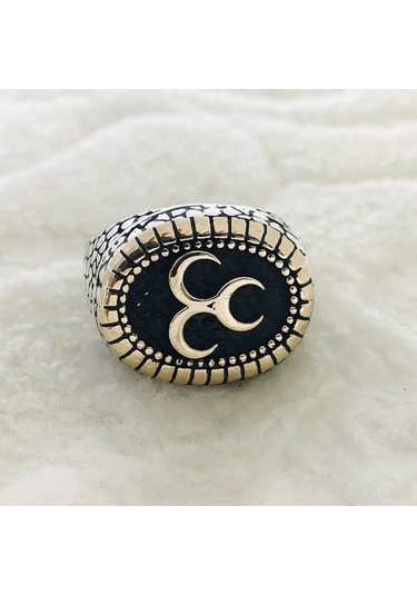 Üç Hilal Işlemeli 925 Ayar Gümüş Erkek Yüzük