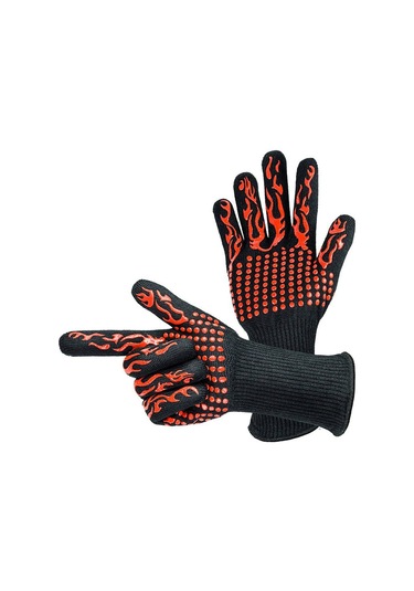 Geeksen Yüksek Sıcaklığa Dayanıklı 500-800 C İki Yönlü Kaymazsız Silikonlı Barbekü Eldiveni - Fırın, Pişirme, Mangal Koruması Çok Renkli